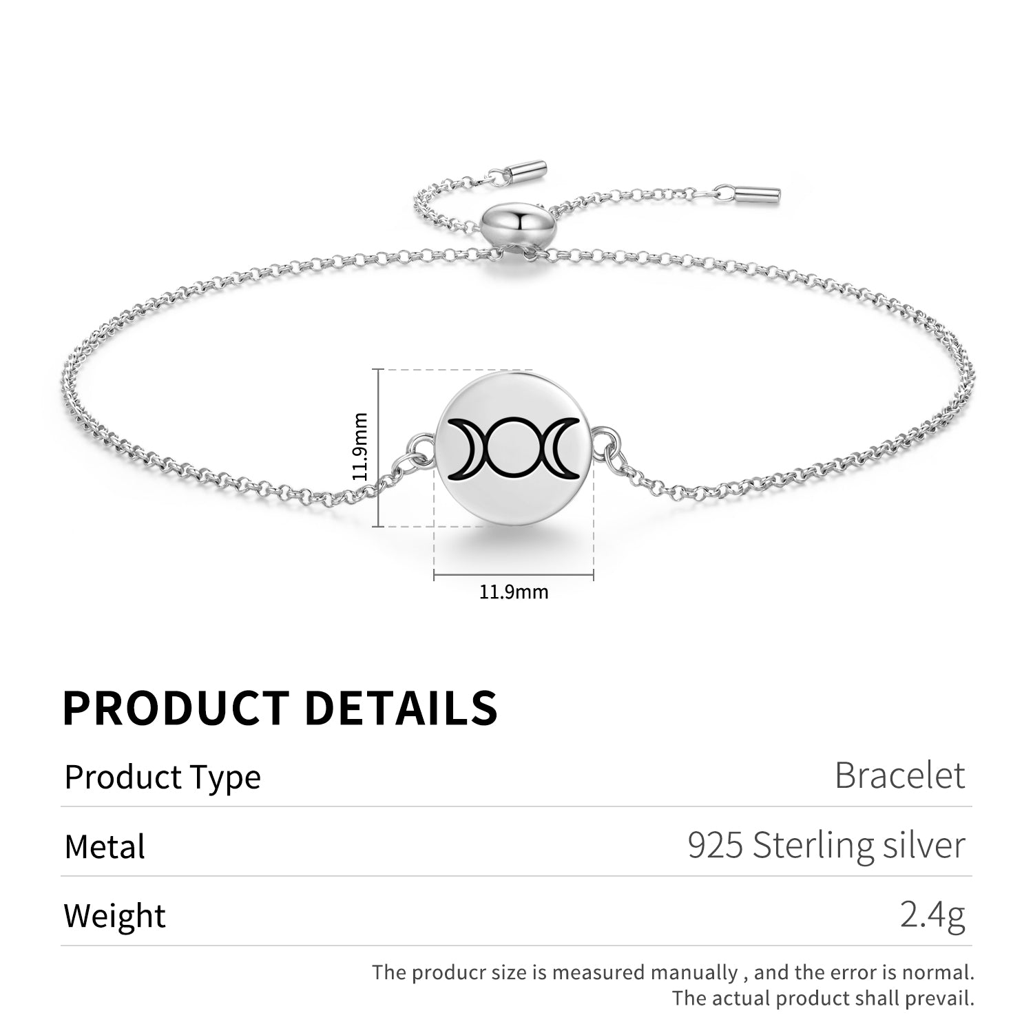 Triple Goddess Wicca Symbols Adjustable Bracelet