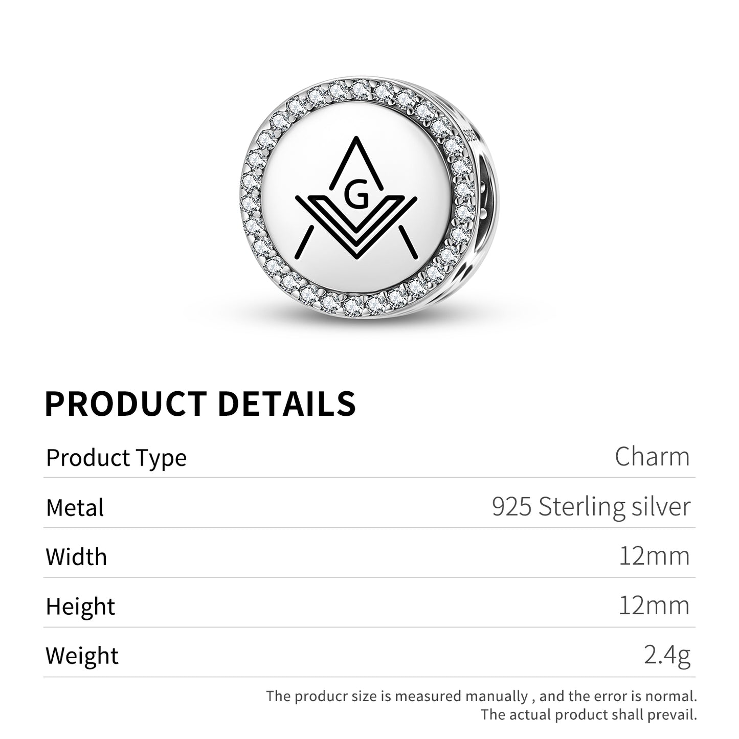 Square and Compass Freemasonry Symbols Charm