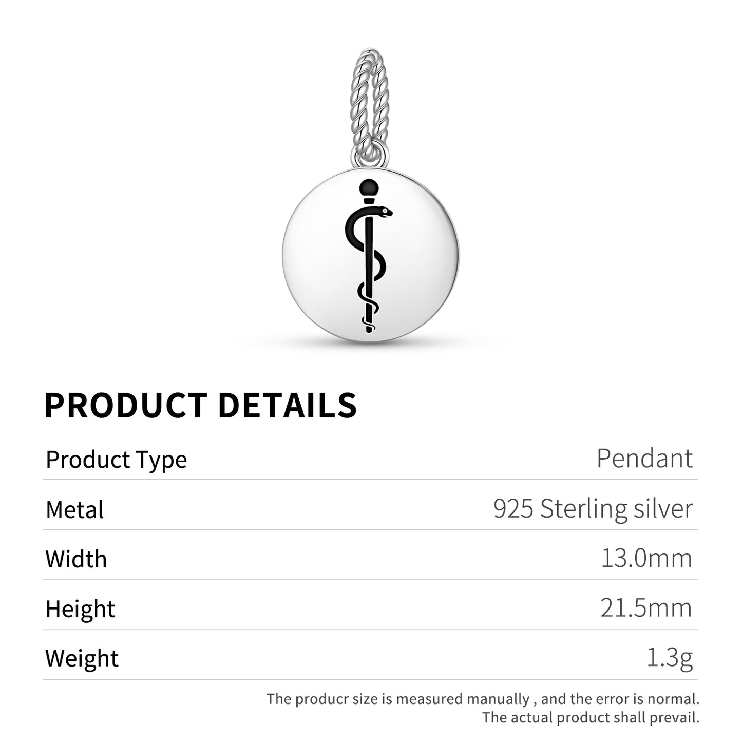 Rod ofAsclepius  Pendant Dangle Charm