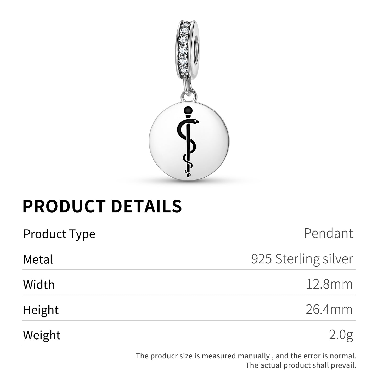 Rod ofAsclepius  Pendant Dangle Charm