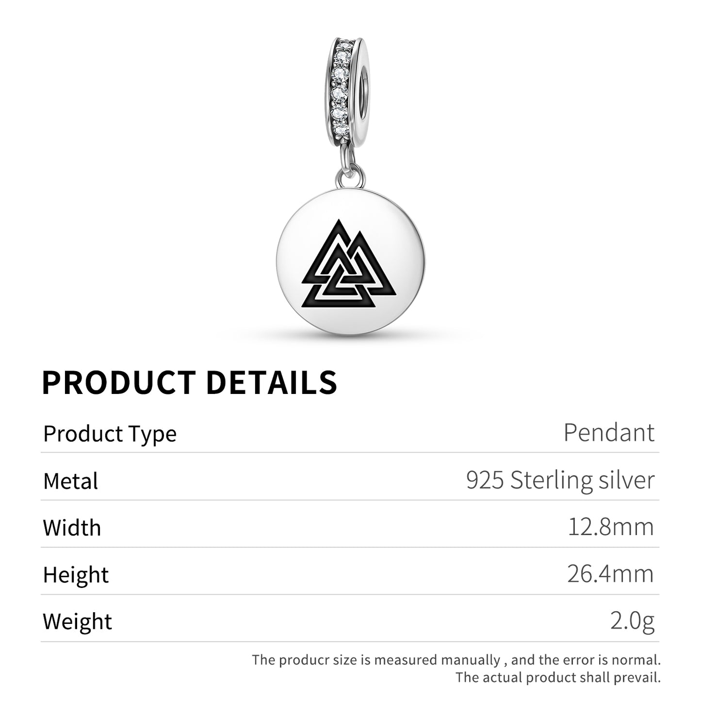 Valknut Symbol  Pendant Dangle Charm