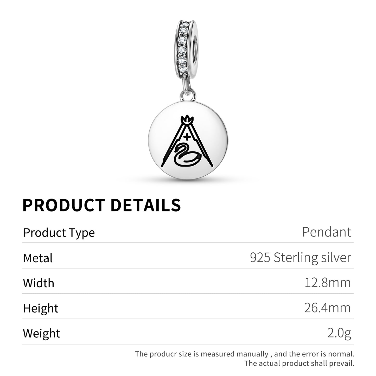 White Swan Templar Symbols Pendant Dangle Charm