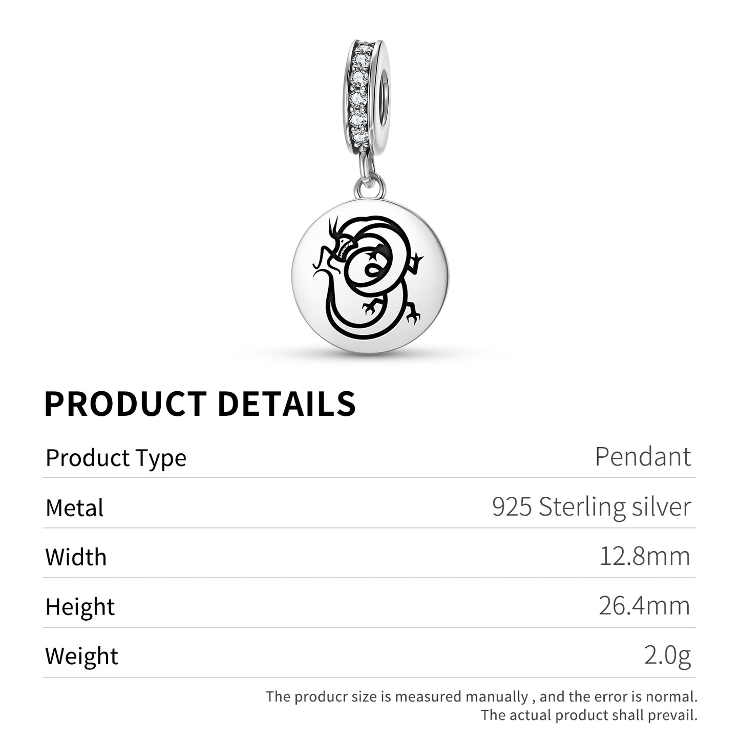 Long Wang Dragon Chinese Symbols Pendant Dangle Charm