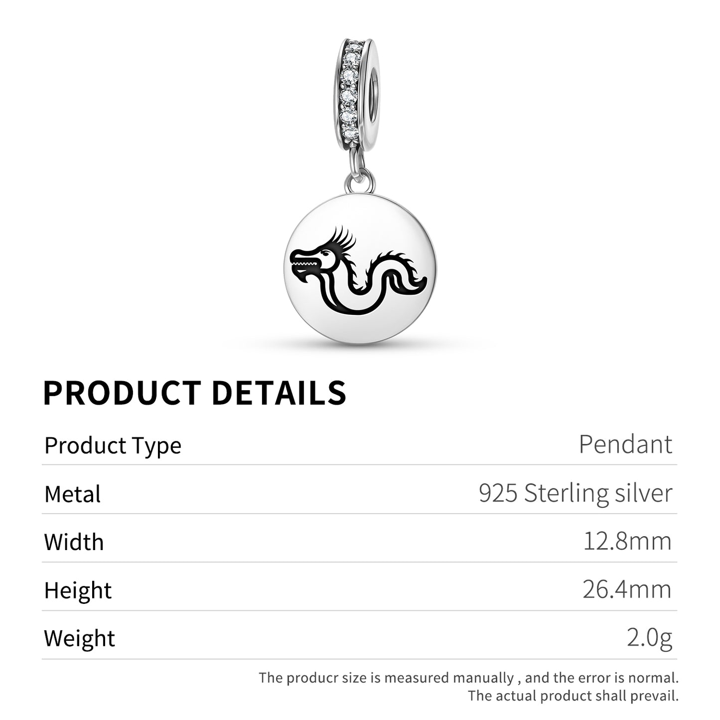 Huanglong Dragon Chinese Symbols Pendant Dangle Charm