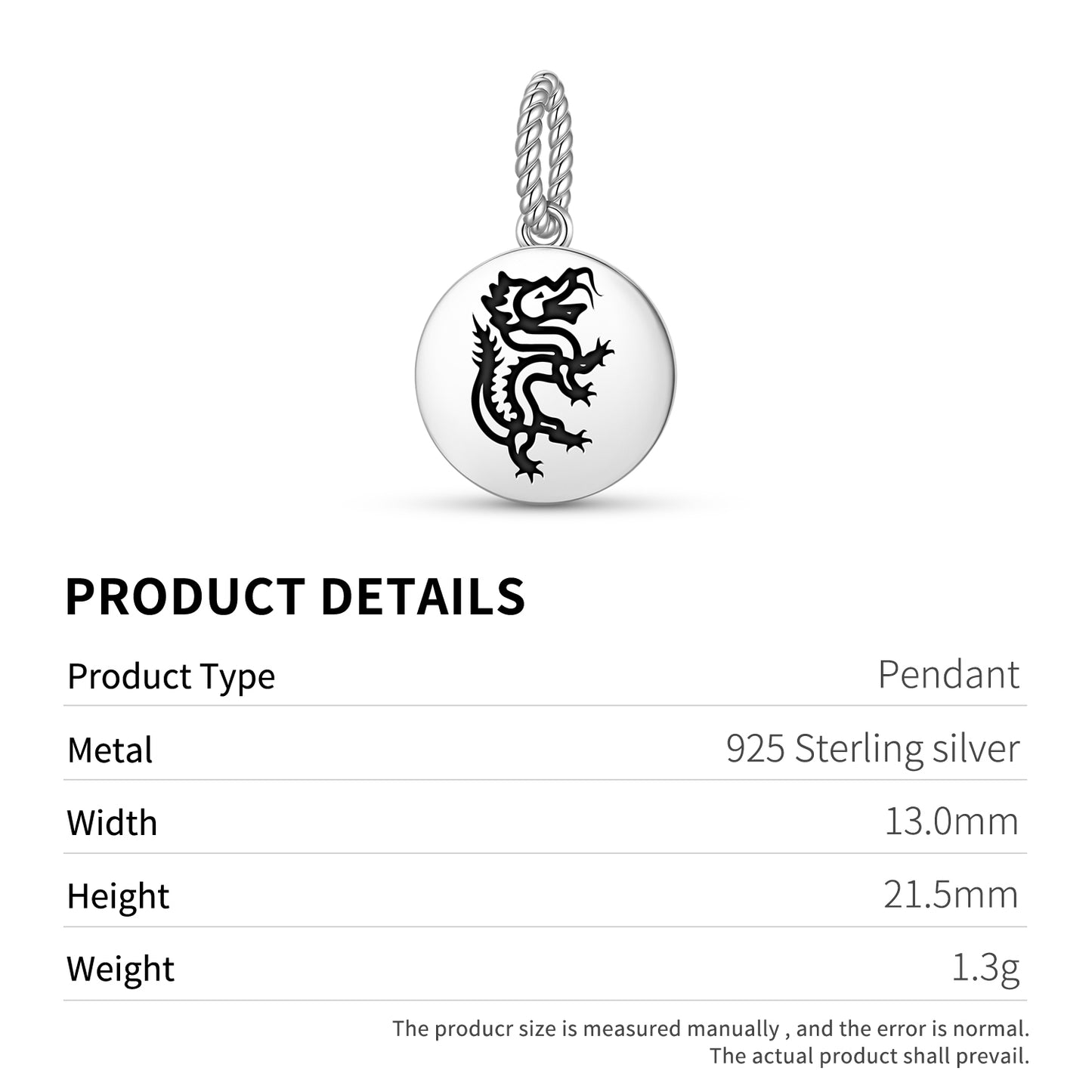 Panlong Dragon Chinese Symbols Pendant Dangle Charm