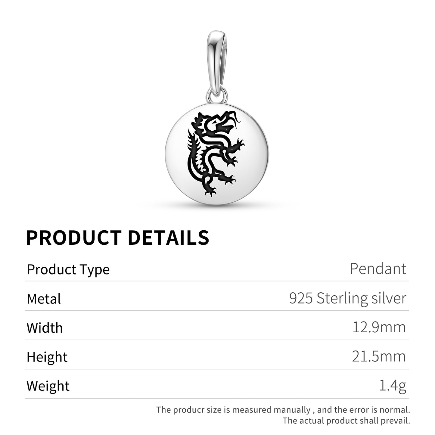 Panlong Dragon Chinese Symbols Pendant Dangle Charm