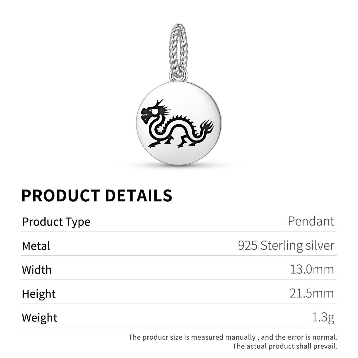Qiulong Dragon Chinese Symbols Pendant Dangle Charm