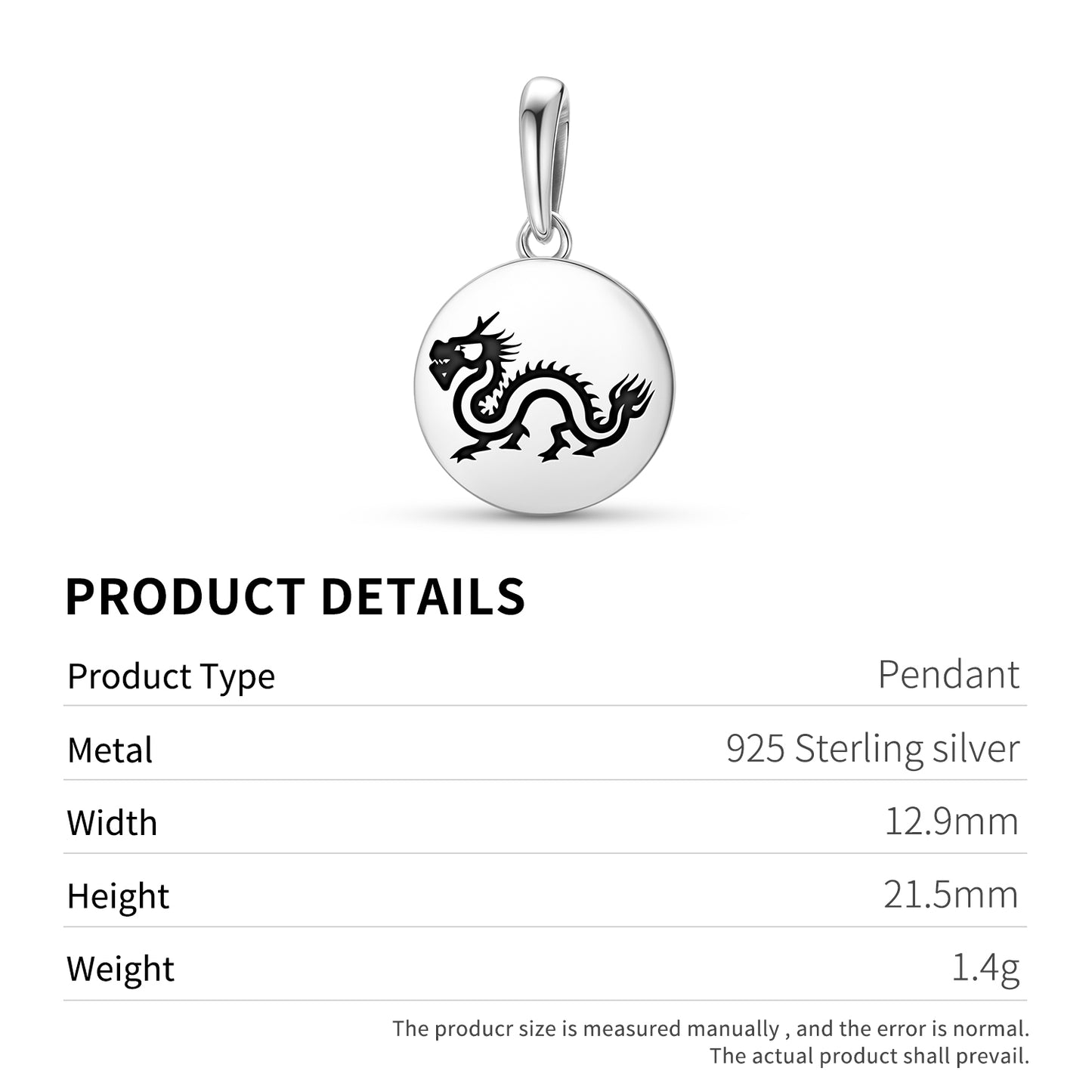 Qiulong Dragon Chinese Symbols Pendant Dangle Charm