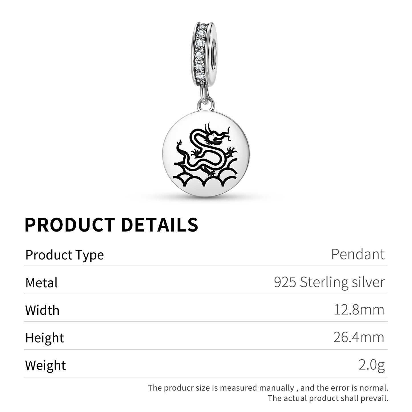 Dilong Dragon Chinese Symbols Pendant Dangle Charm