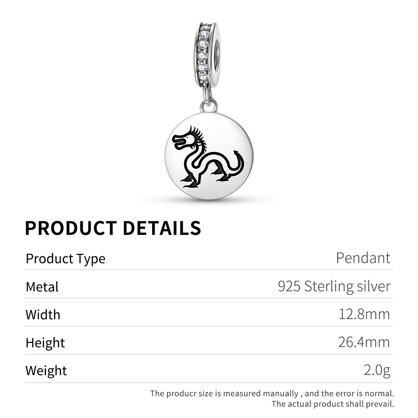 Tianlong Dragon Chinese Symbols Pendant Dangle Charm