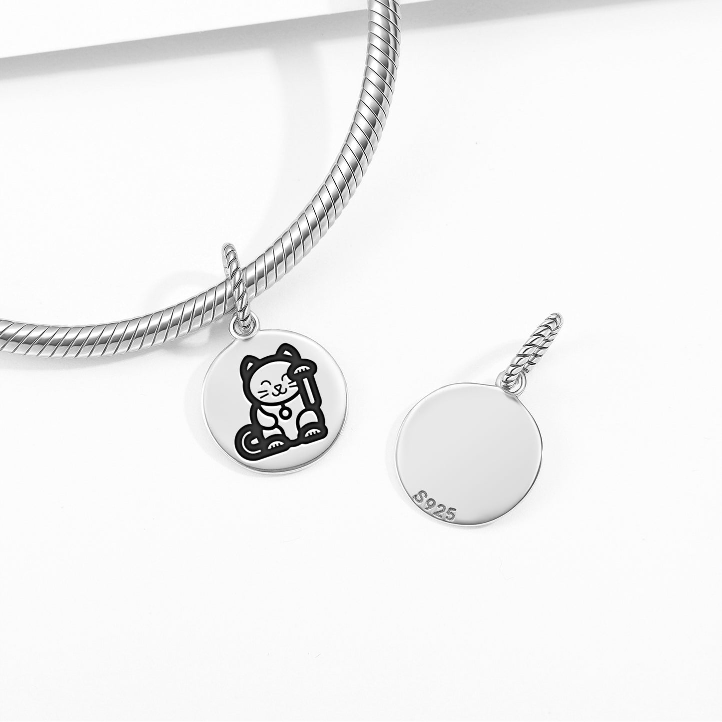 Lucky Cat Chinese Symbols Pendant Dangle Charm