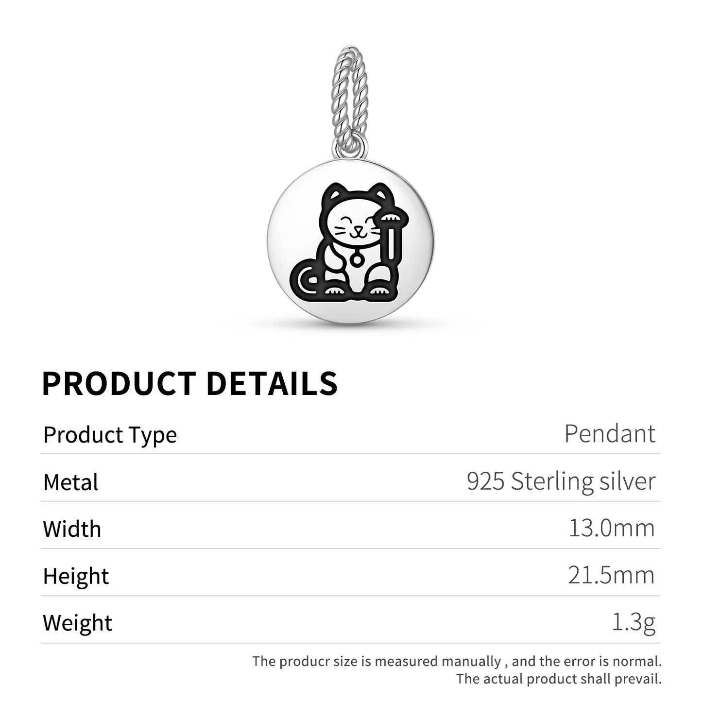 Lucky Cat Chinese Symbols Pendant Dangle Charm