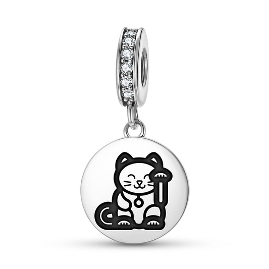 Lucky Cat Chinese Symbols Pendant Dangle Charm