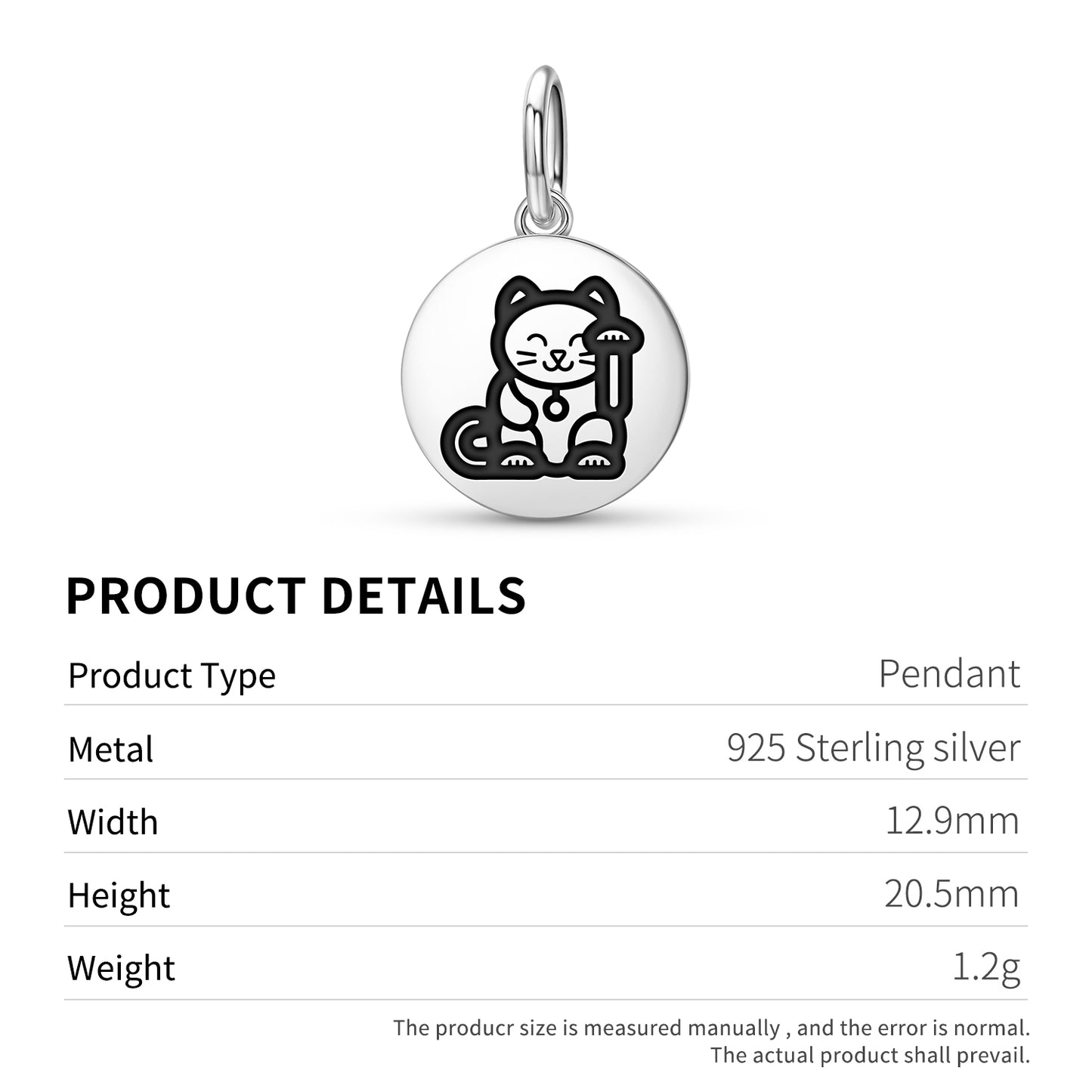 Lucky Cat Chinese Symbols Pendant Dangle Charm