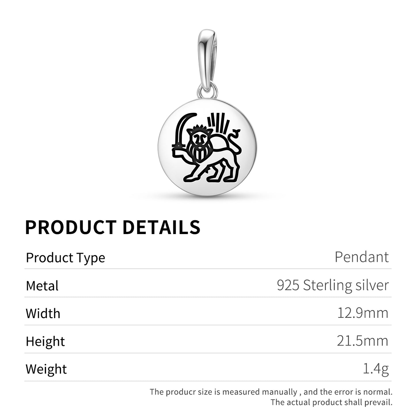 Hvare khshaeta – Sun and Lion Persian Symbols Pendant Dangle Charm