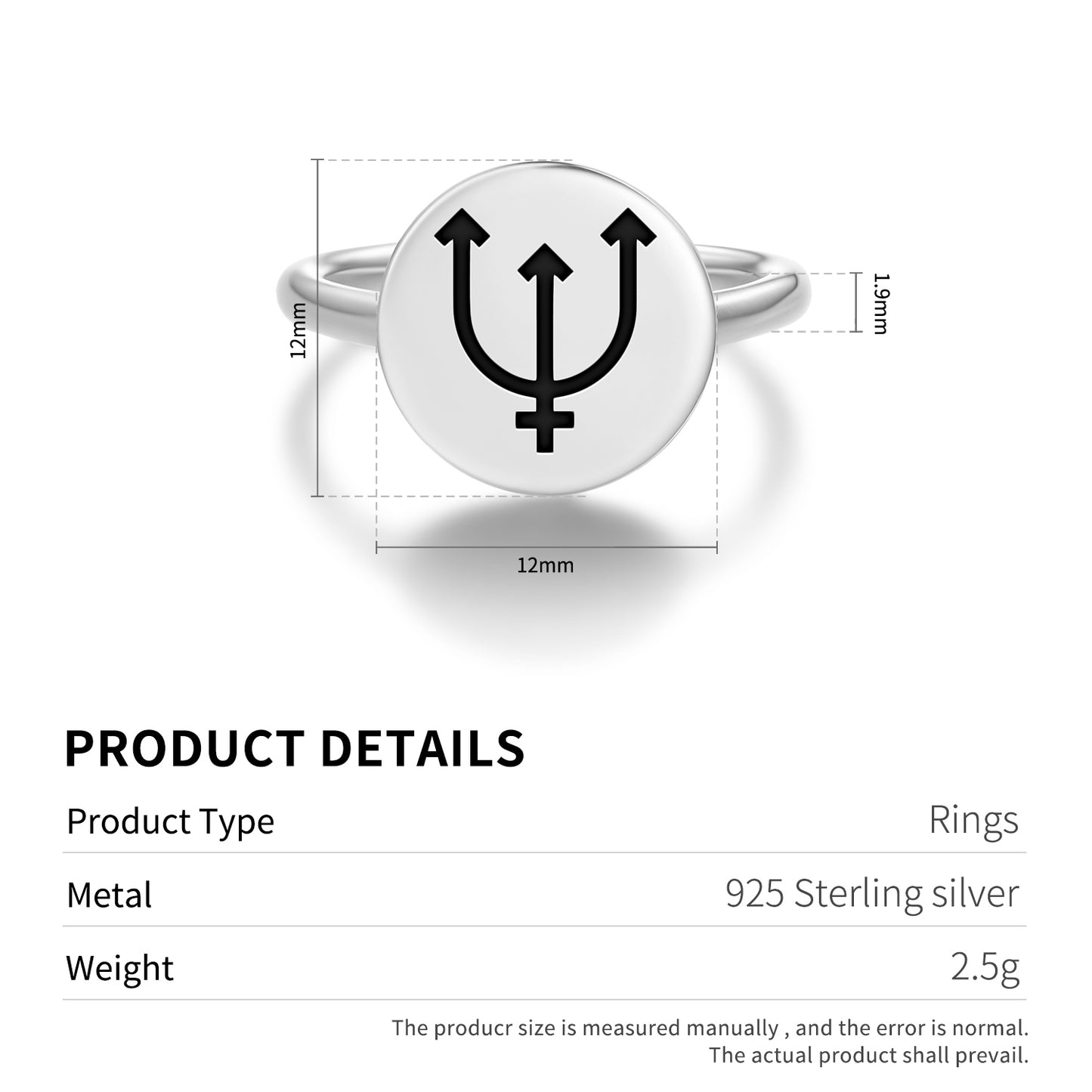 Neptune Astrology Symbols Adjustable Open Ring