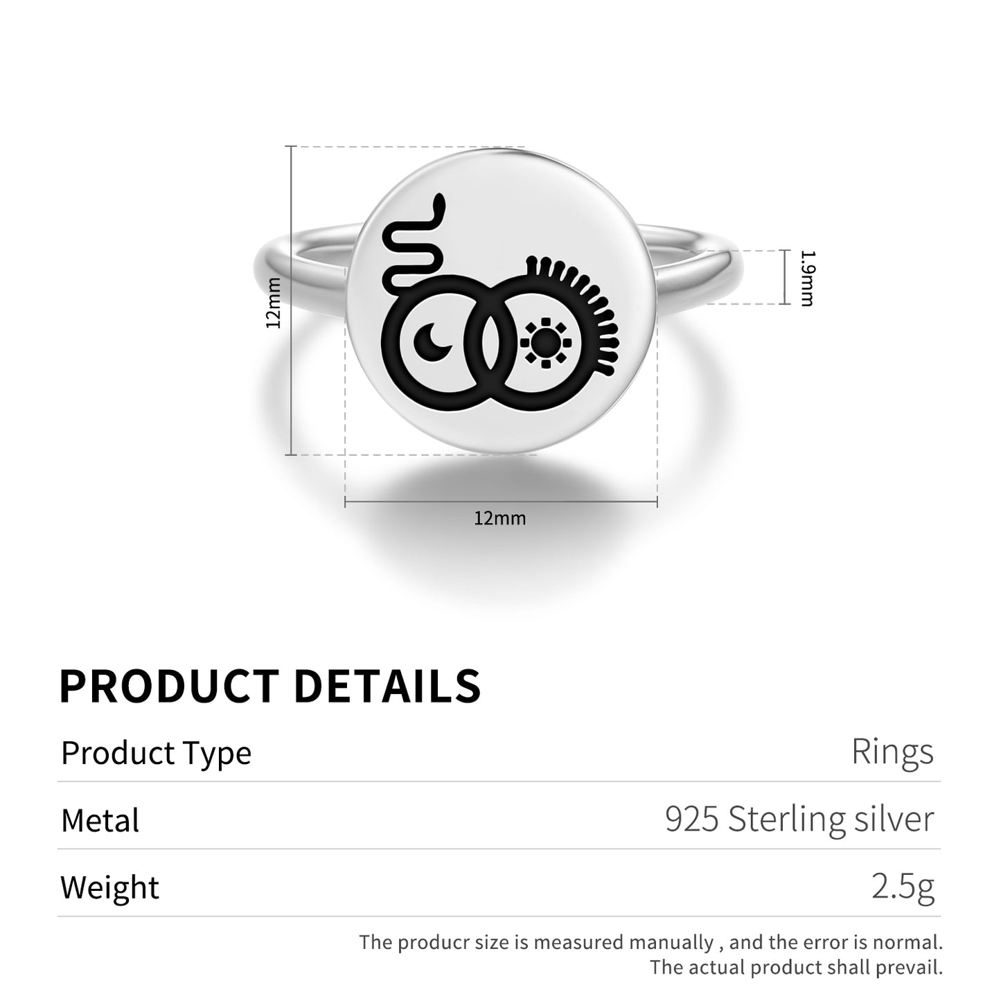 The Lovers Tarot Symbols Adjustable Open Ring