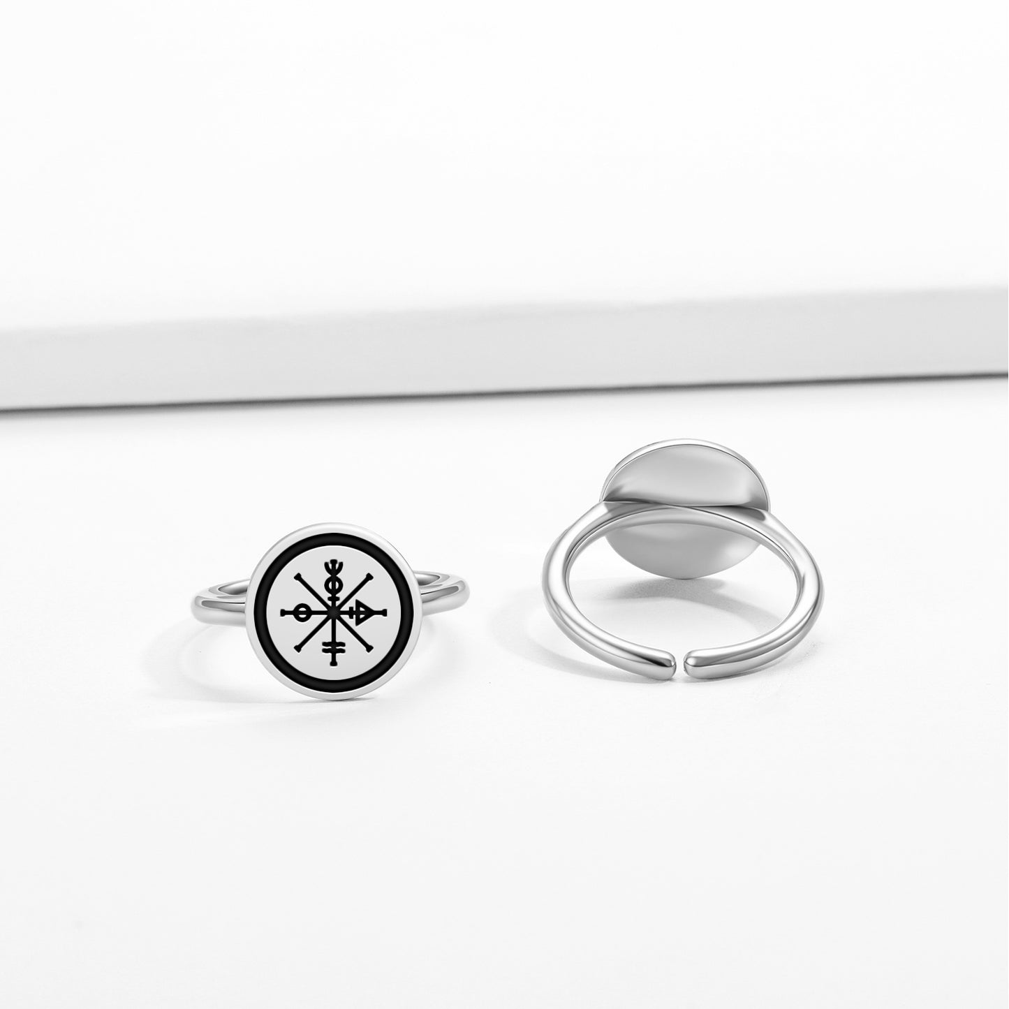 The Wheel of Fortune Tarot Symbols Adjustable Open Ring
