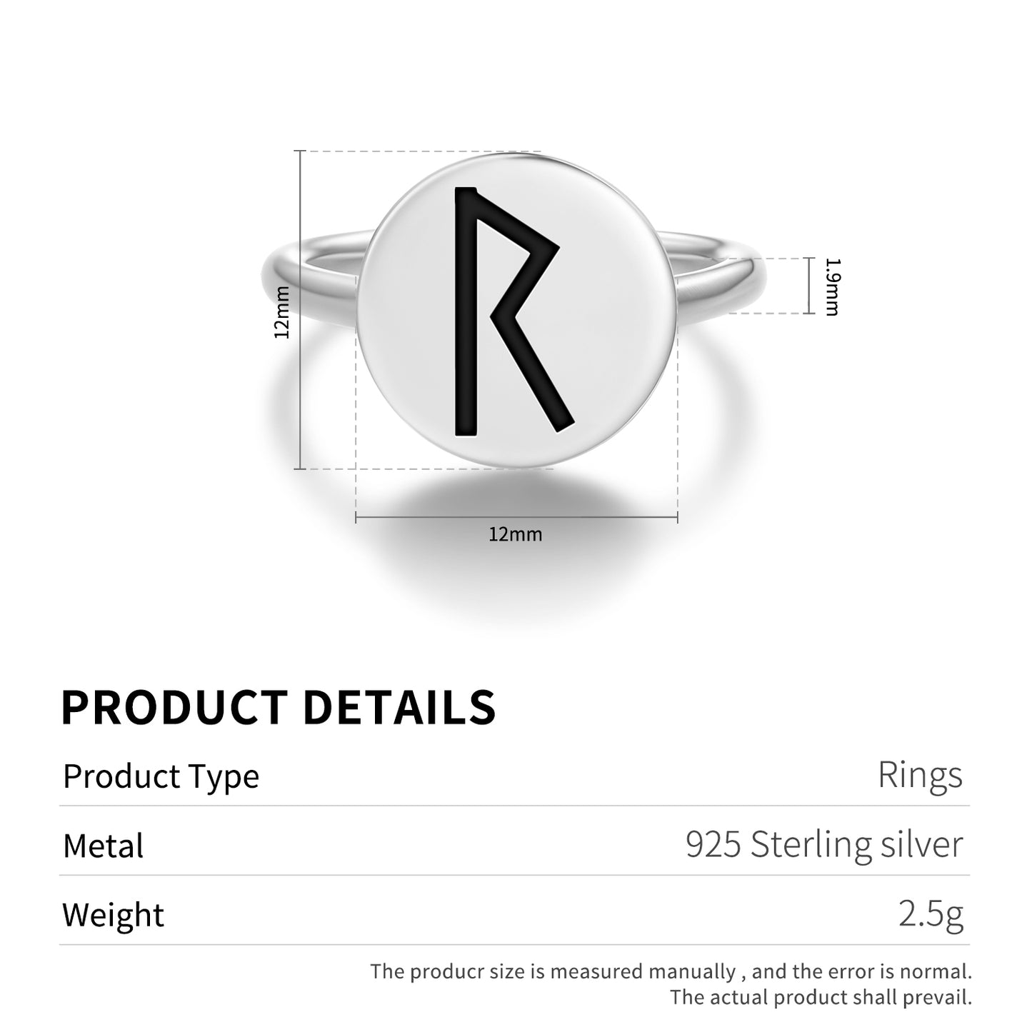 Raidho Norse Runes Symbols Adjustable Open Ring
