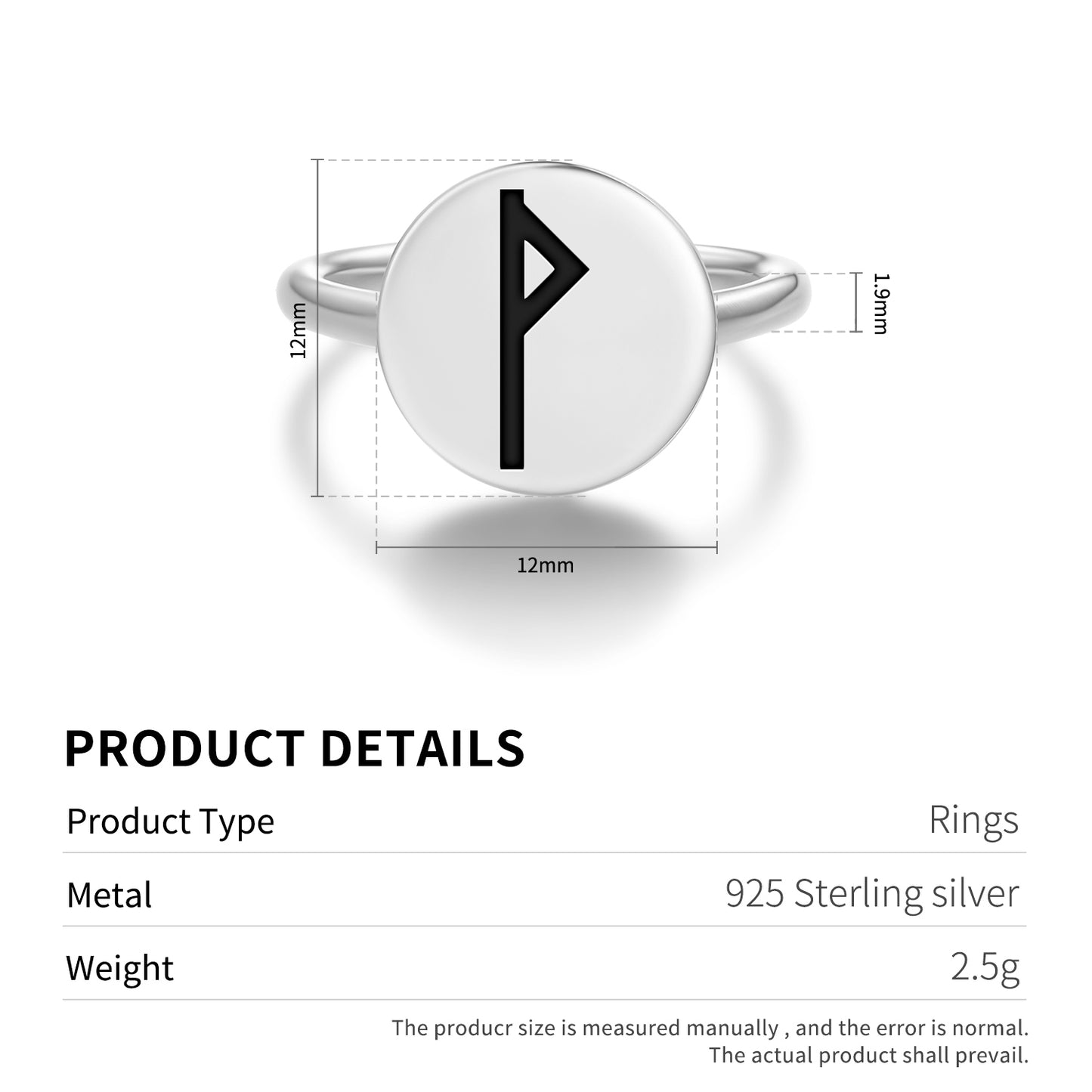 Wunjo Norse Runes Symbols Adjustable Open Ring