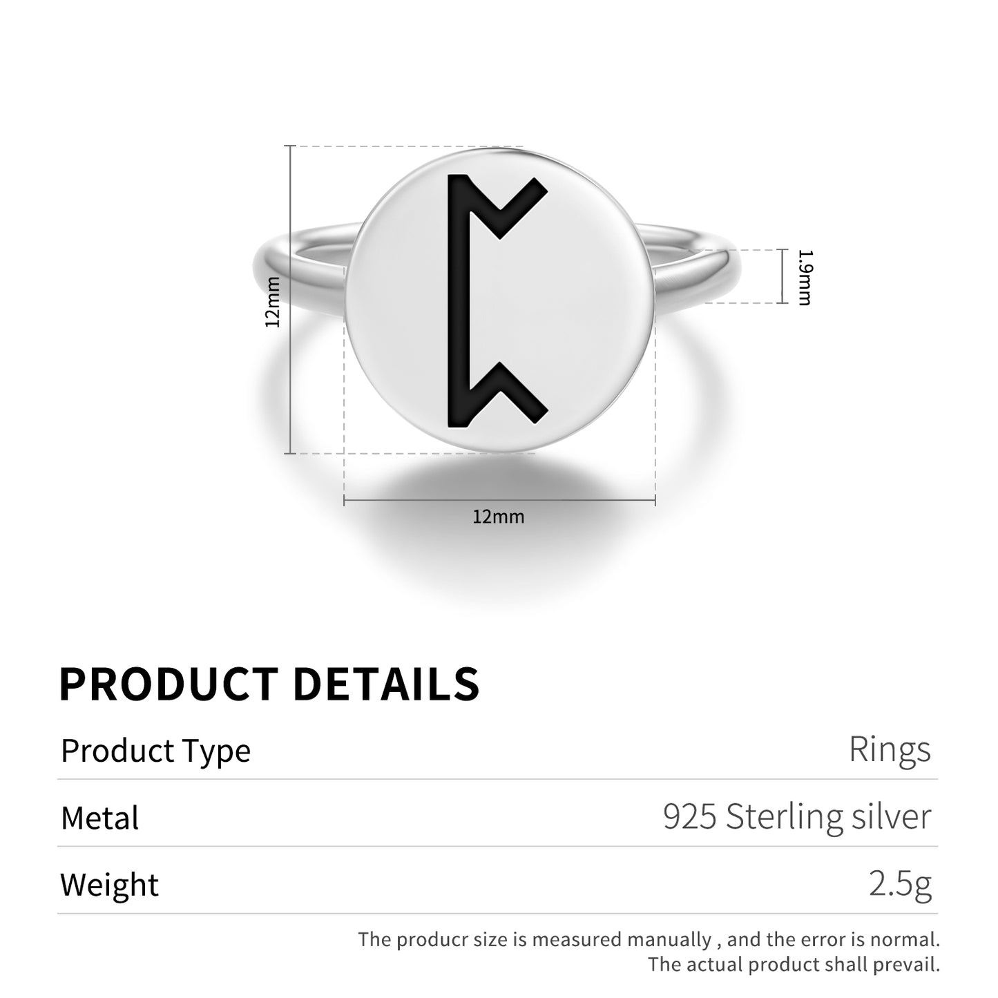 Pertho Norse Runes Symbols Adjustable Open Ring