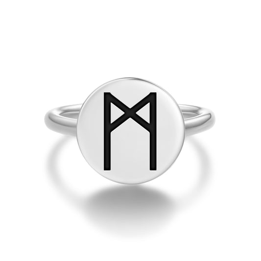 Mannaz Norse Runes Symbols Adjustable Open Ring