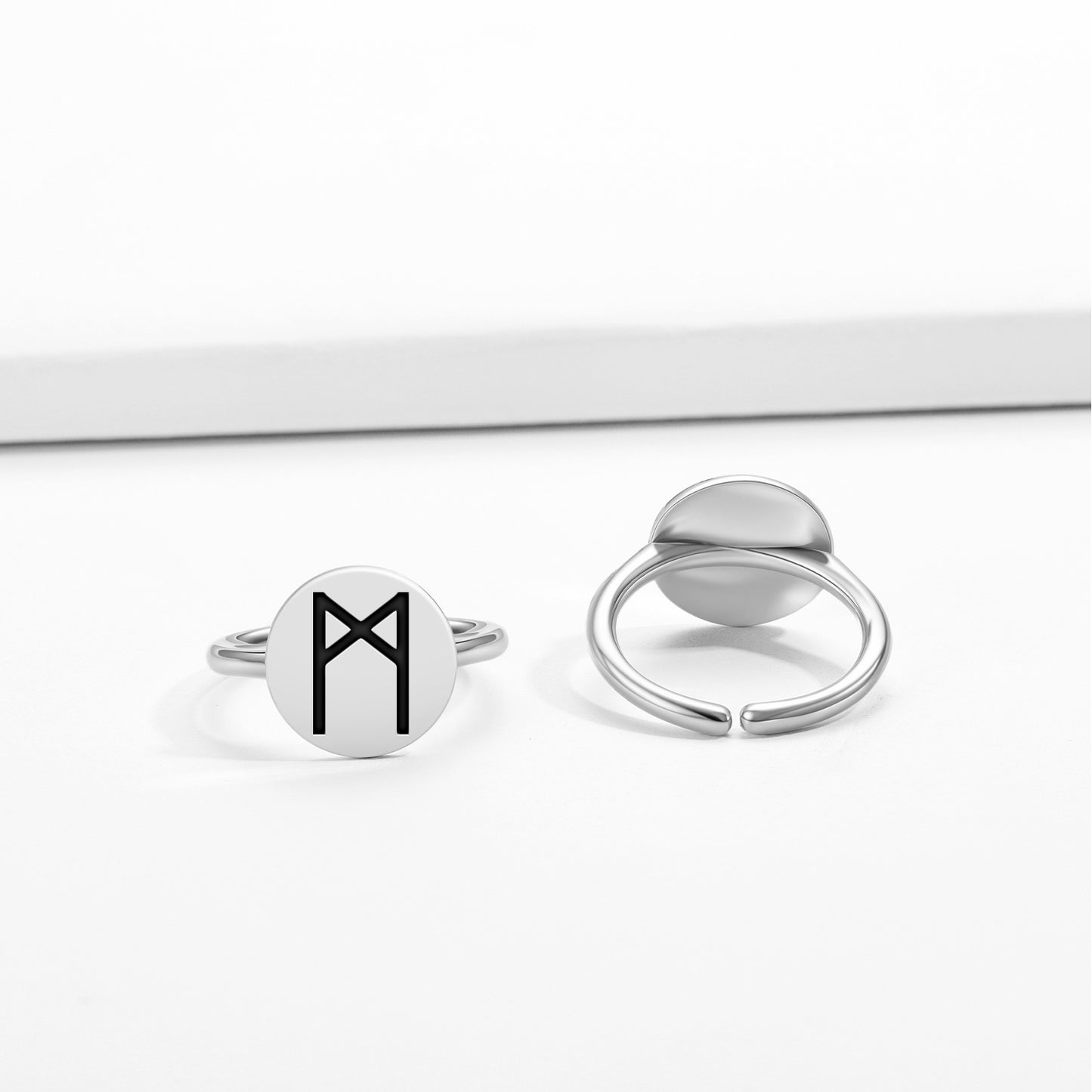 Mannaz Norse Runes Symbols Adjustable Open Ring