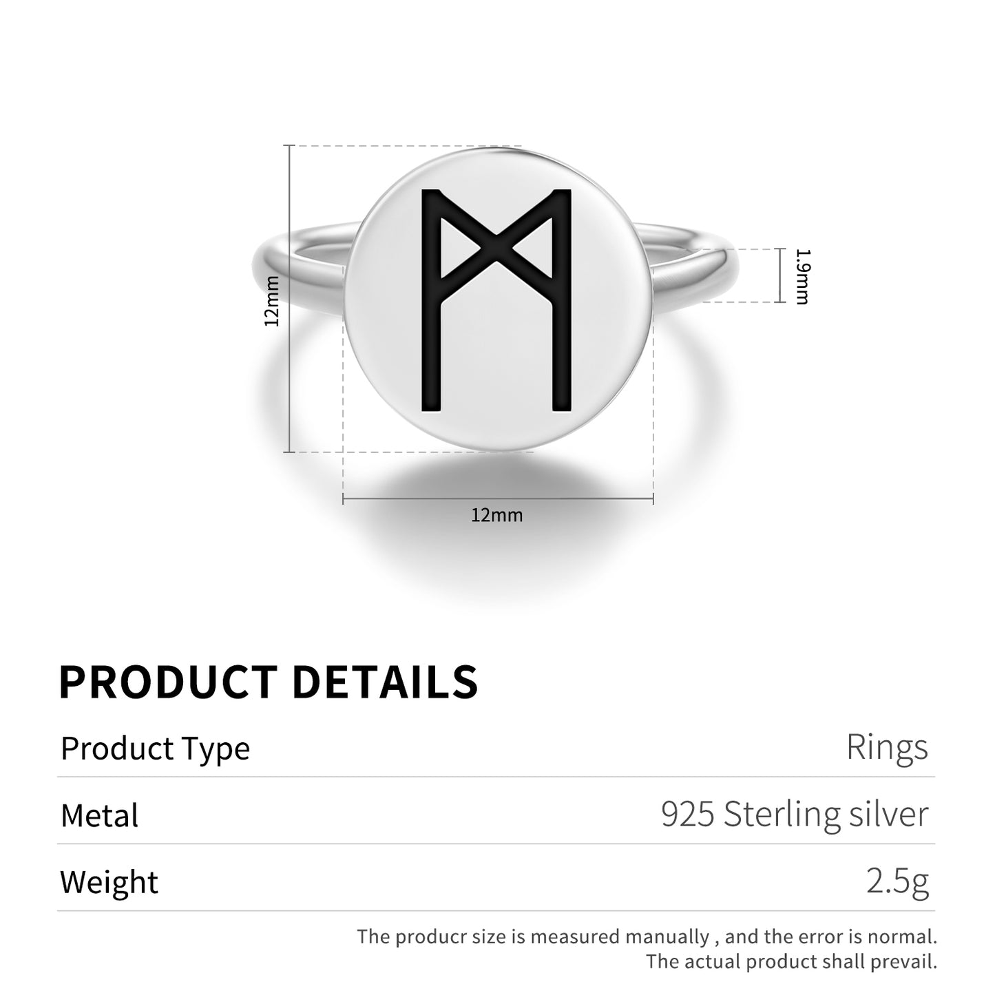 Mannaz Norse Runes Symbols Adjustable Open Ring