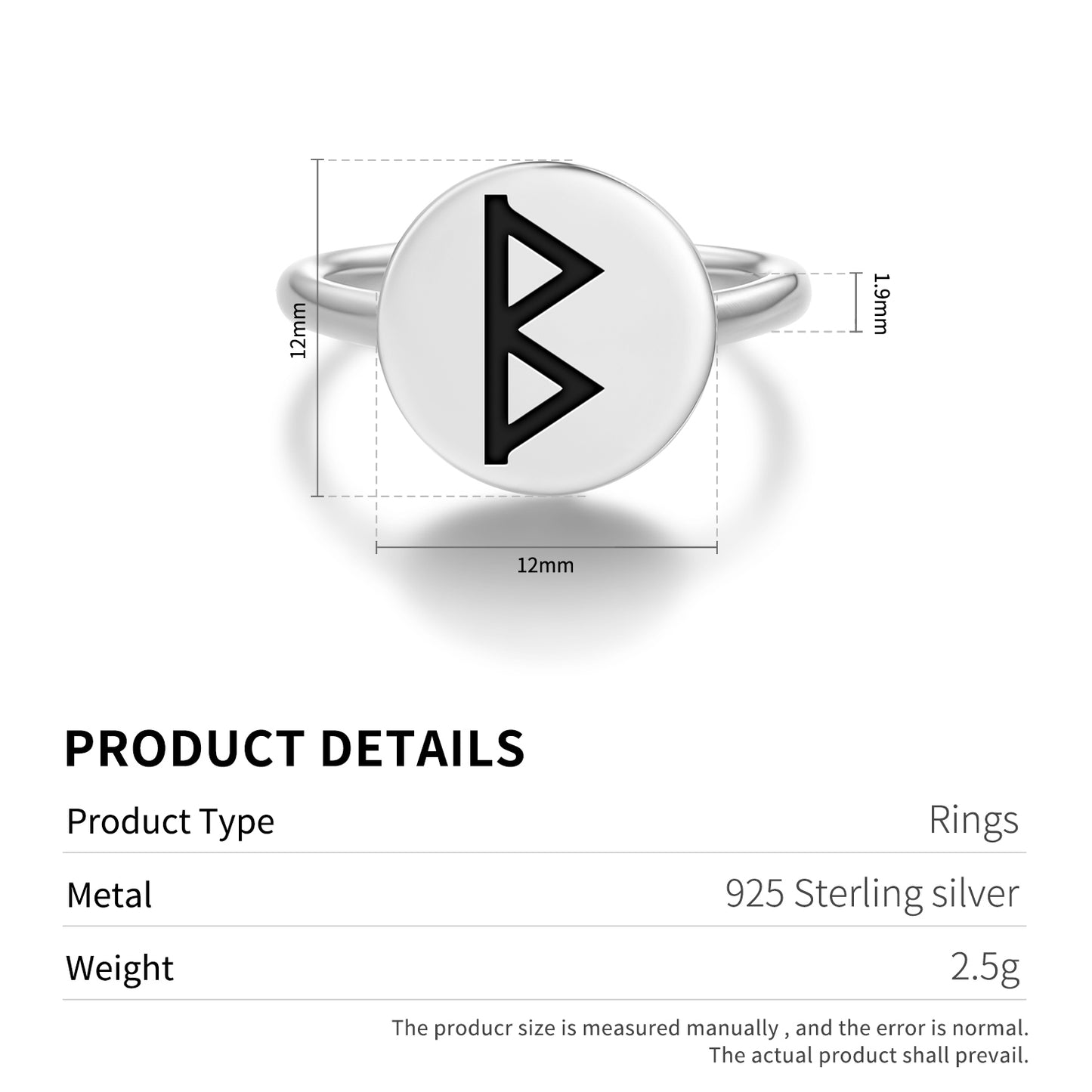 Berkanan Norse Runes Symbols Adjustable Open Ring