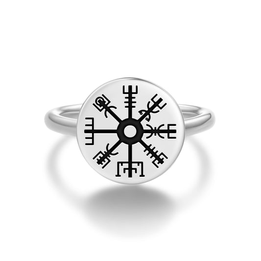Vegvisir Norse Symbols Adjustable Open Ring