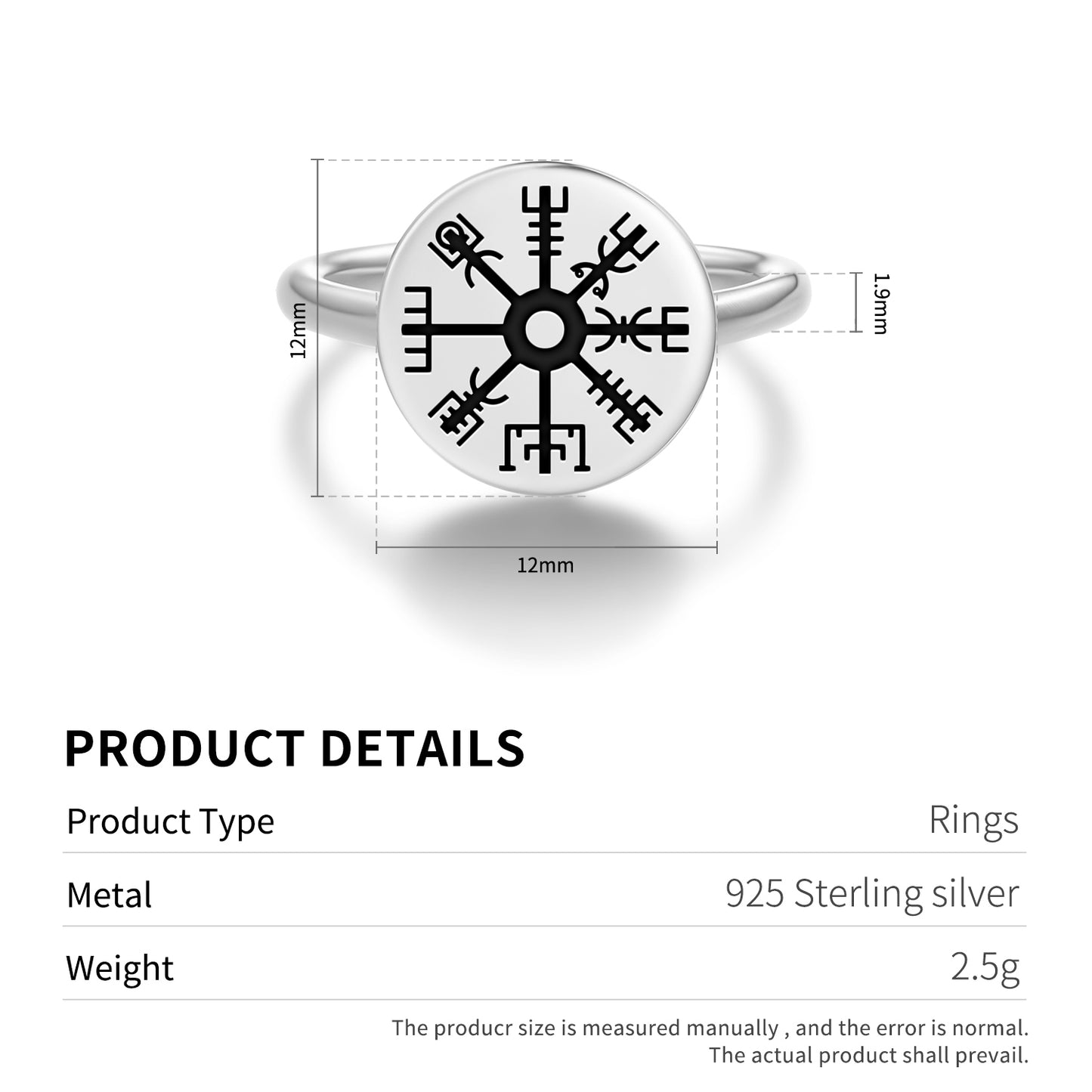 Vegvisir Norse Symbols Adjustable Open Ring