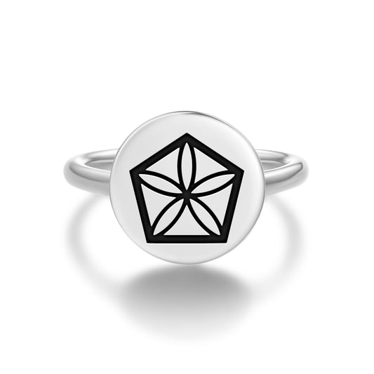 The Moonflower Sacred Geometry Symbols Adjustable Open Ring
