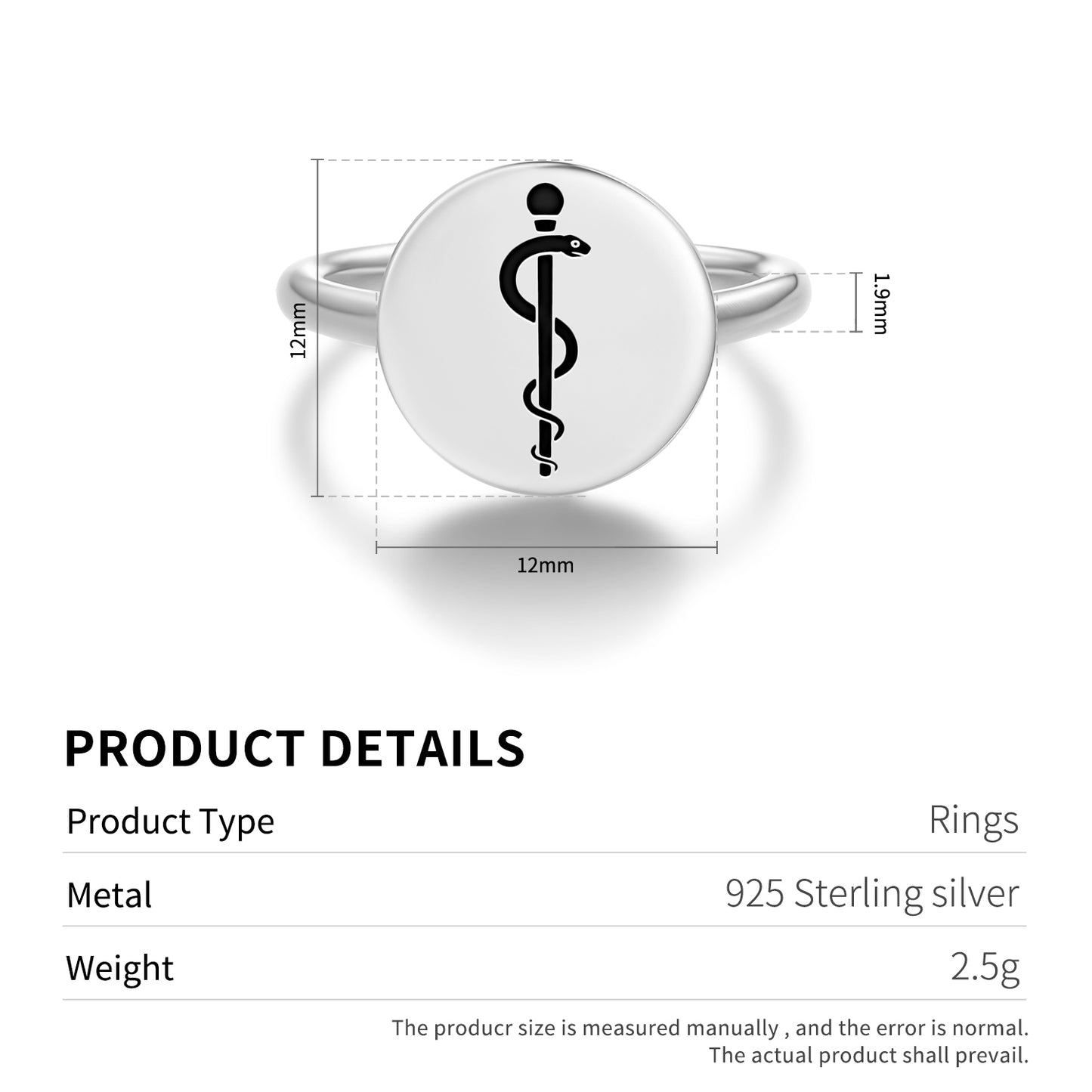Rod ofAsclepius  Adjustable Open Ring