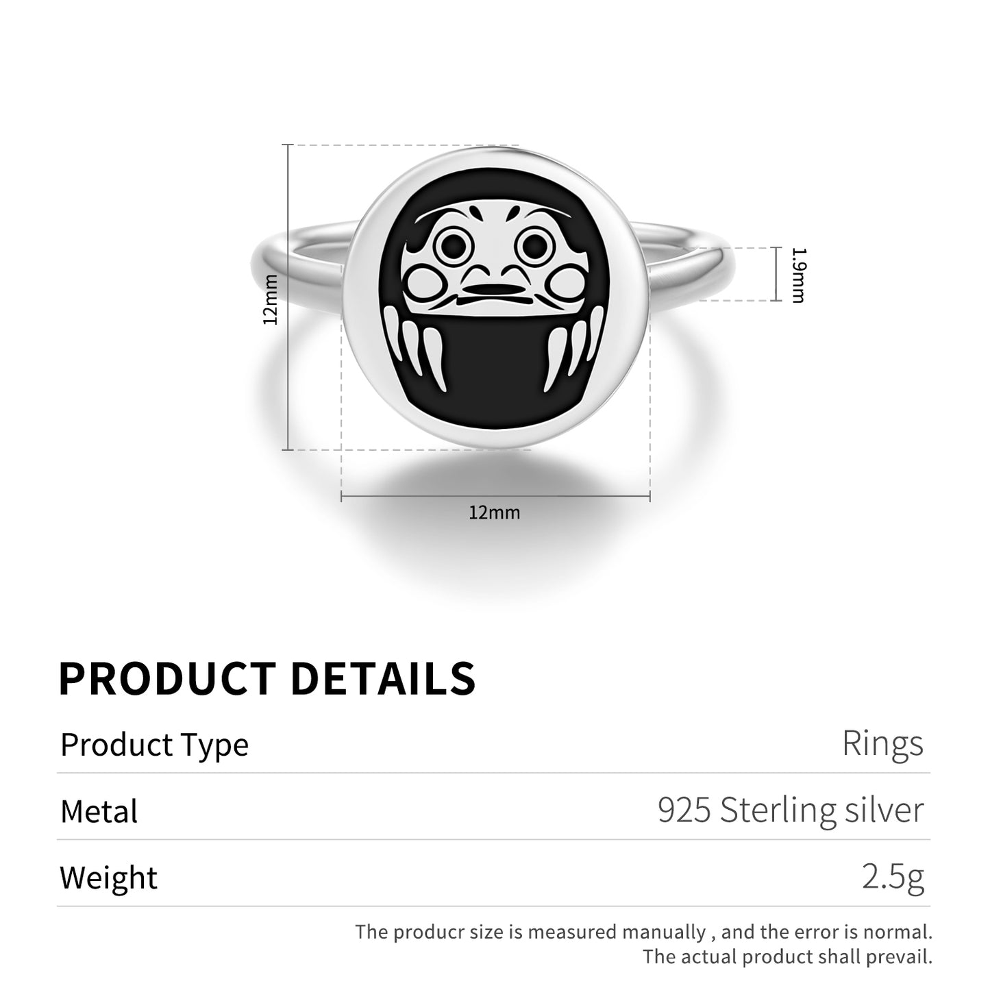 Daruma Symbol  Adjustable Open Ring