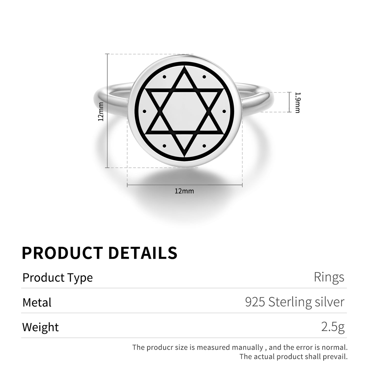 The Seal of Solomon  Adjustable Open Ring