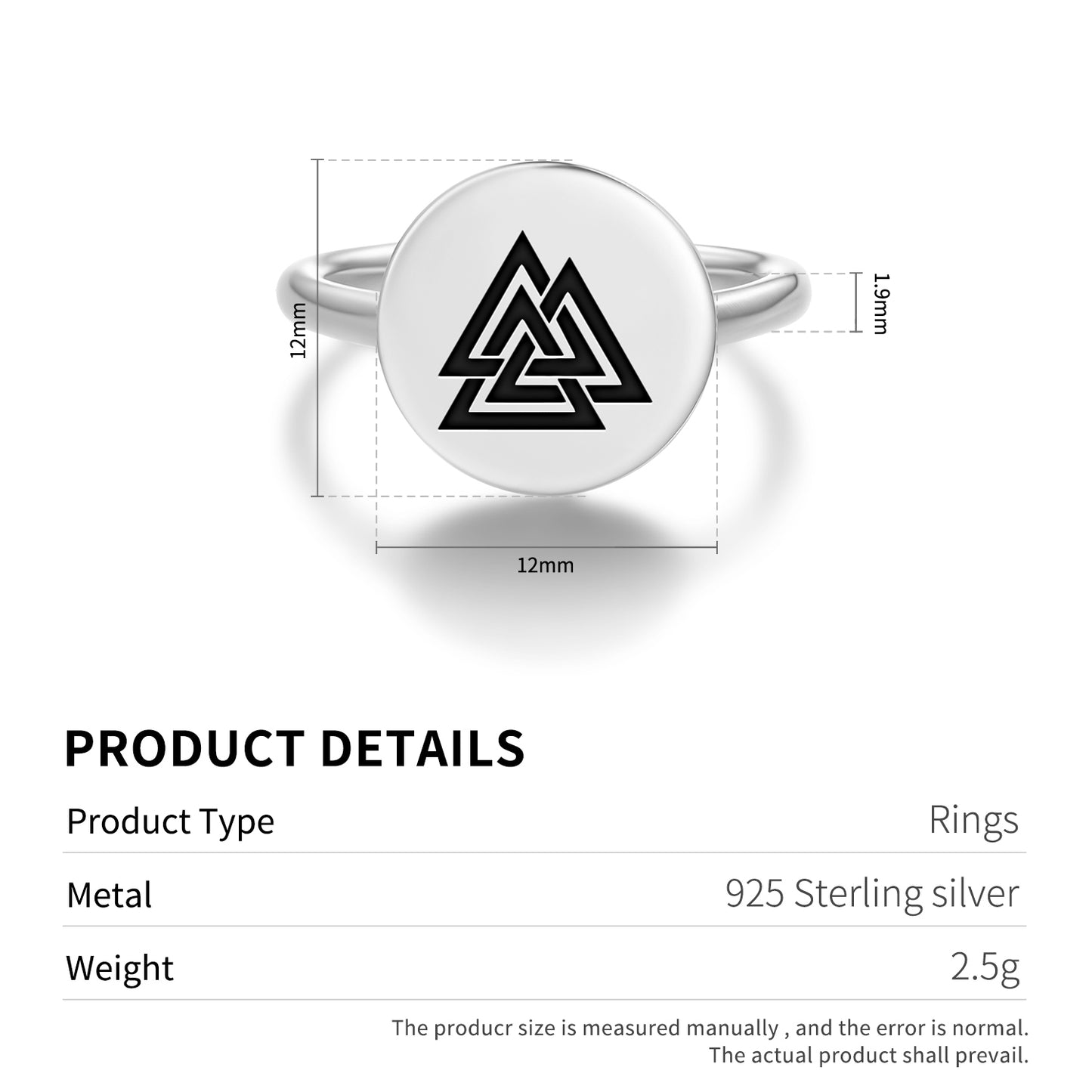 Valknut Symbol  Adjustable Open Ring
