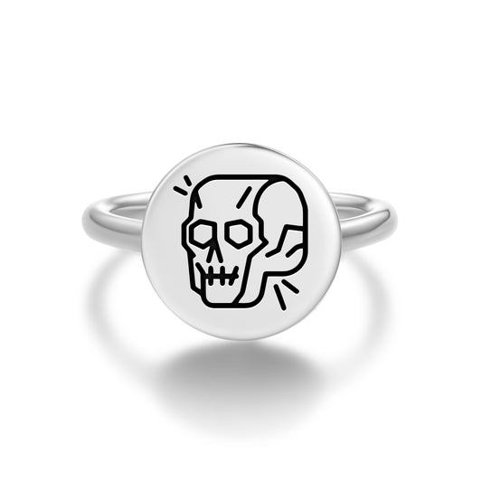 Crystal skull Mayan Symbols Adjustable Open Ring