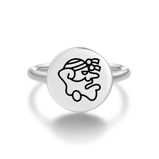 Ek Chuah Mayan Symbols Adjustable Open Ring