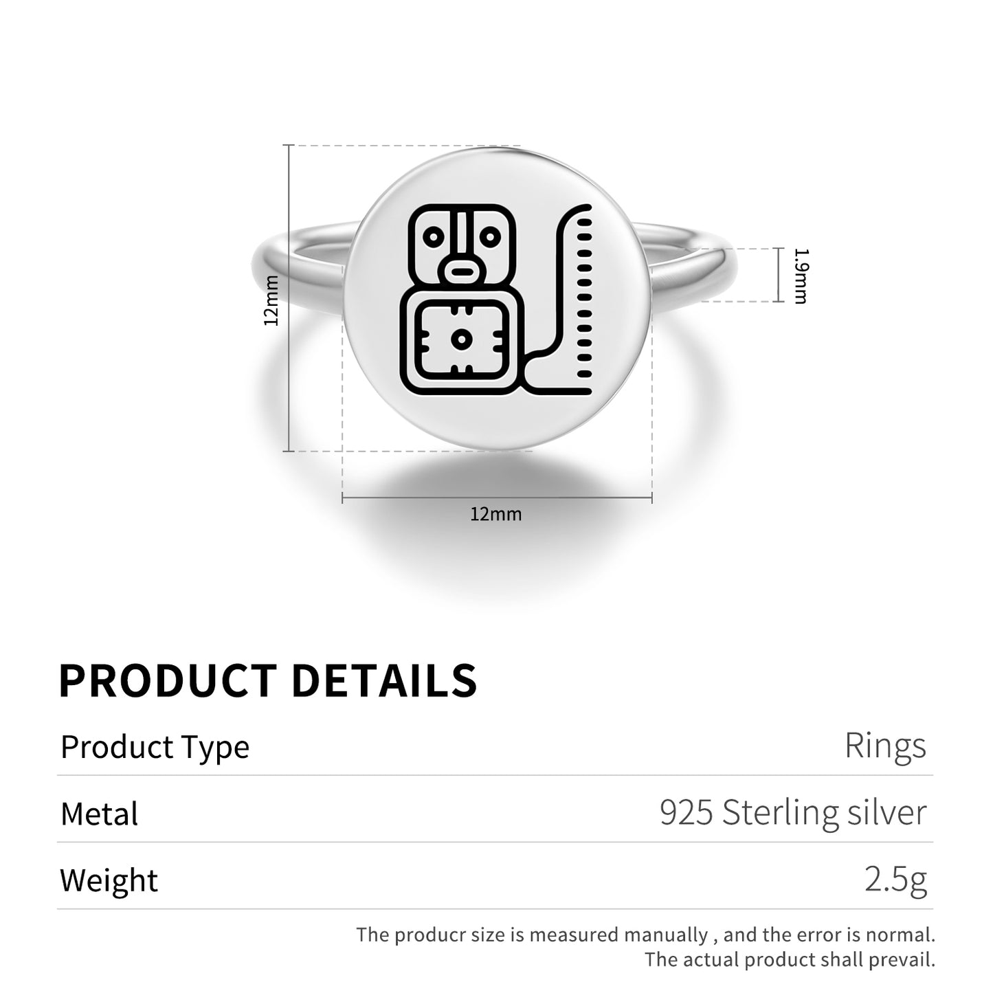 East Bakab – Likin Mayan Symbols Adjustable Open Ring