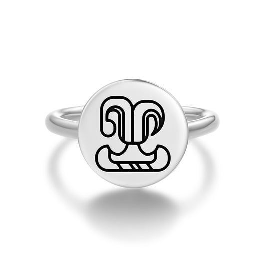 Fire house of Xibalba Mayan Symbols Adjustable Open Ring