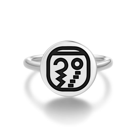 Kaban Mayan Symbols Adjustable Open Ring