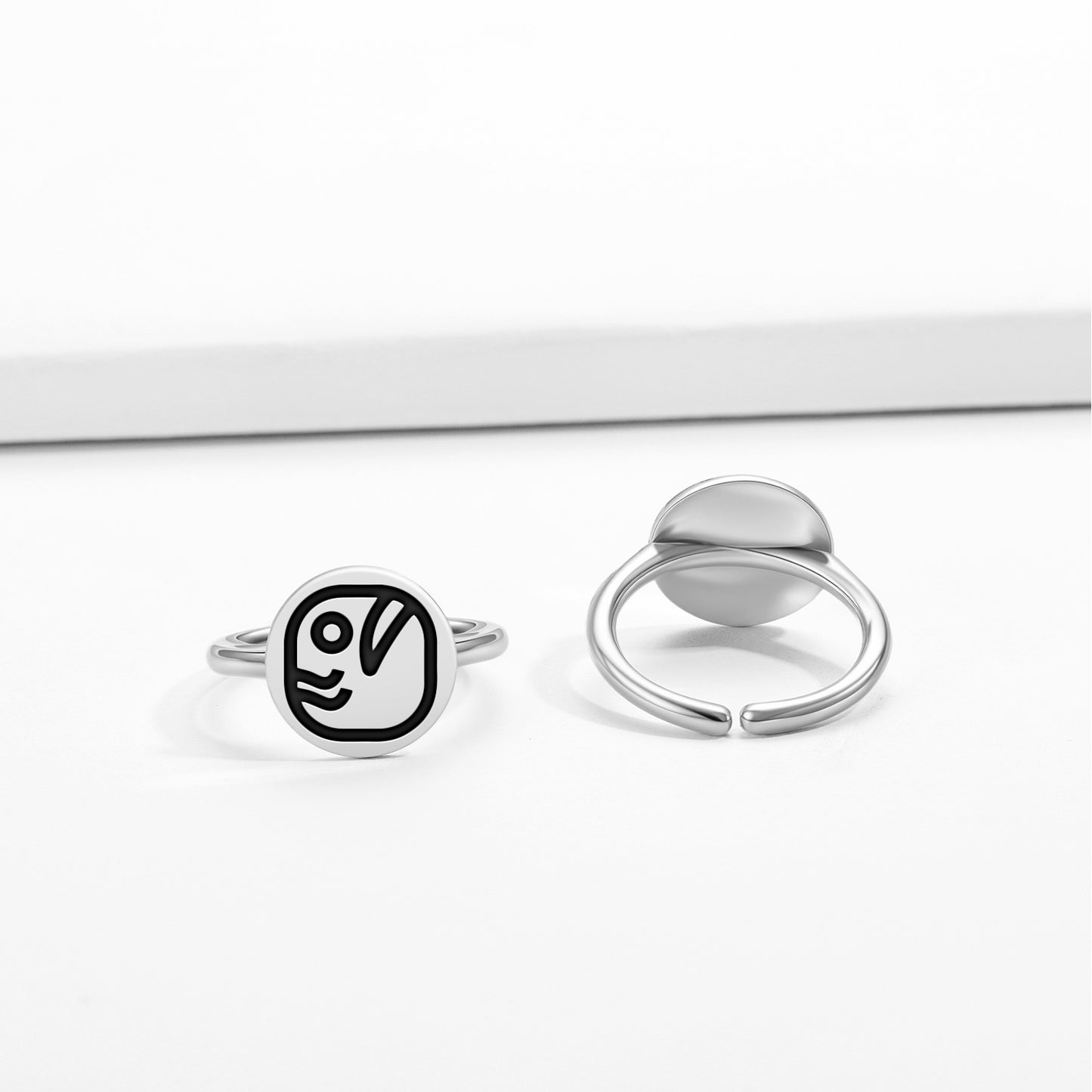 Eb Mayan Symbols Adjustable Open Ring