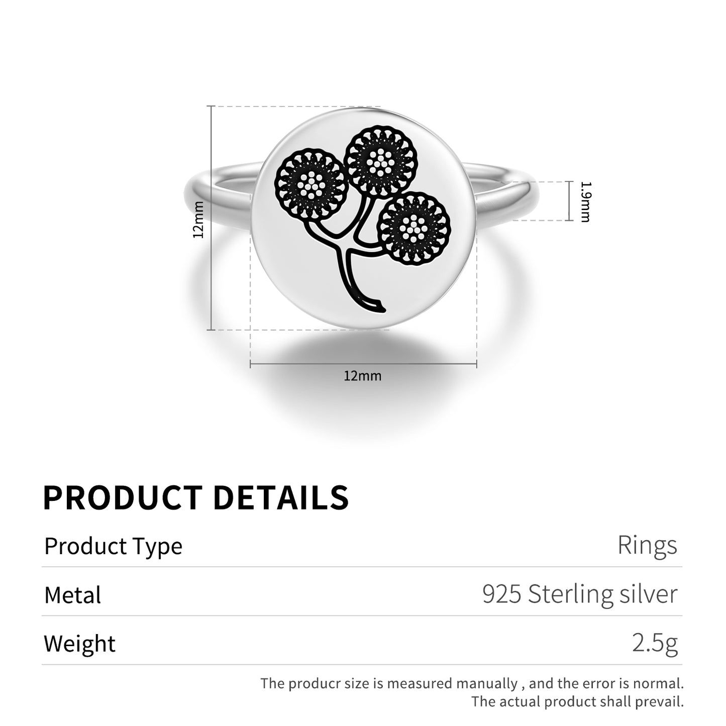Tansy Flowers Symbols Adjustable Open Ring
