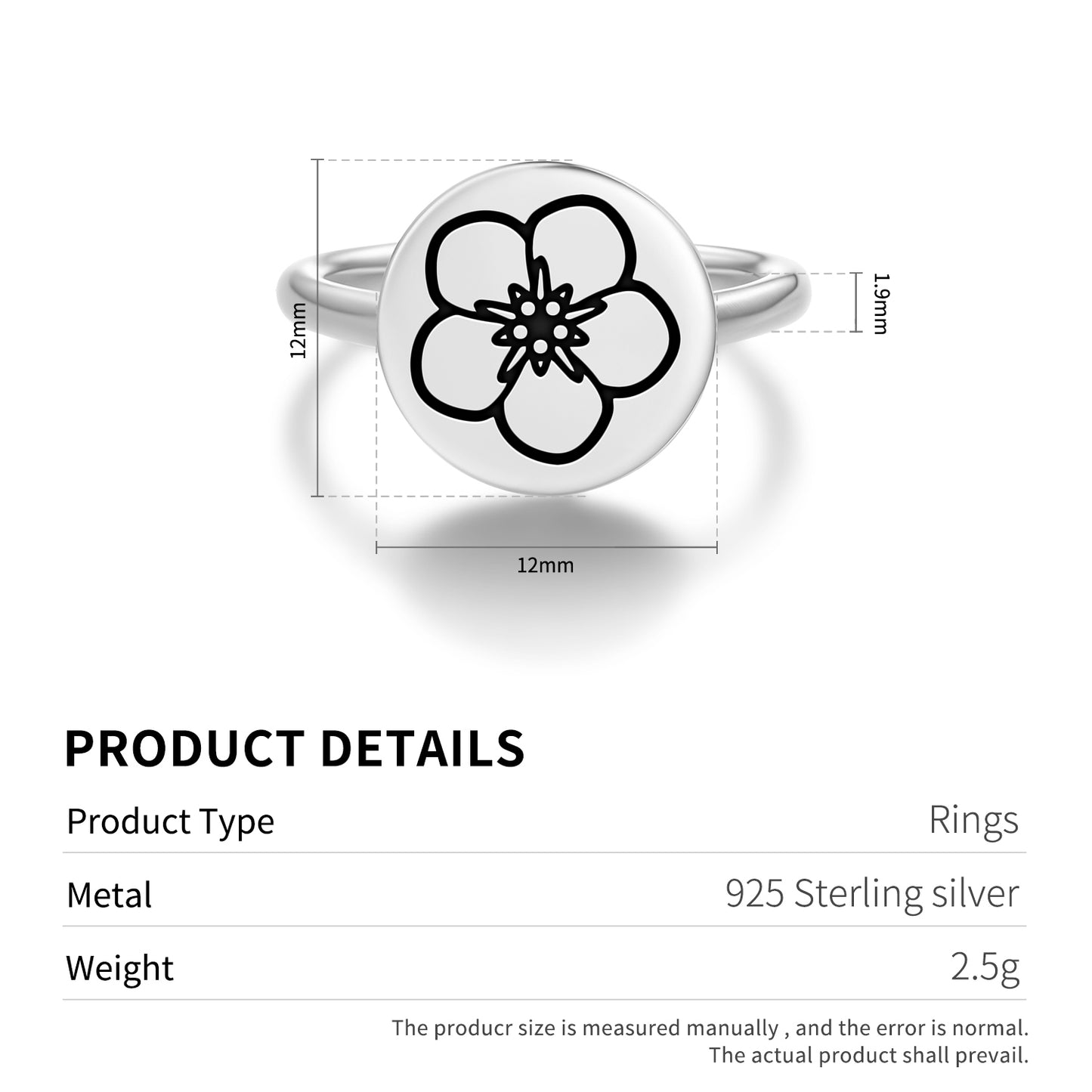 Forget Me Not Flowers Symbols Adjustable Open Ring
