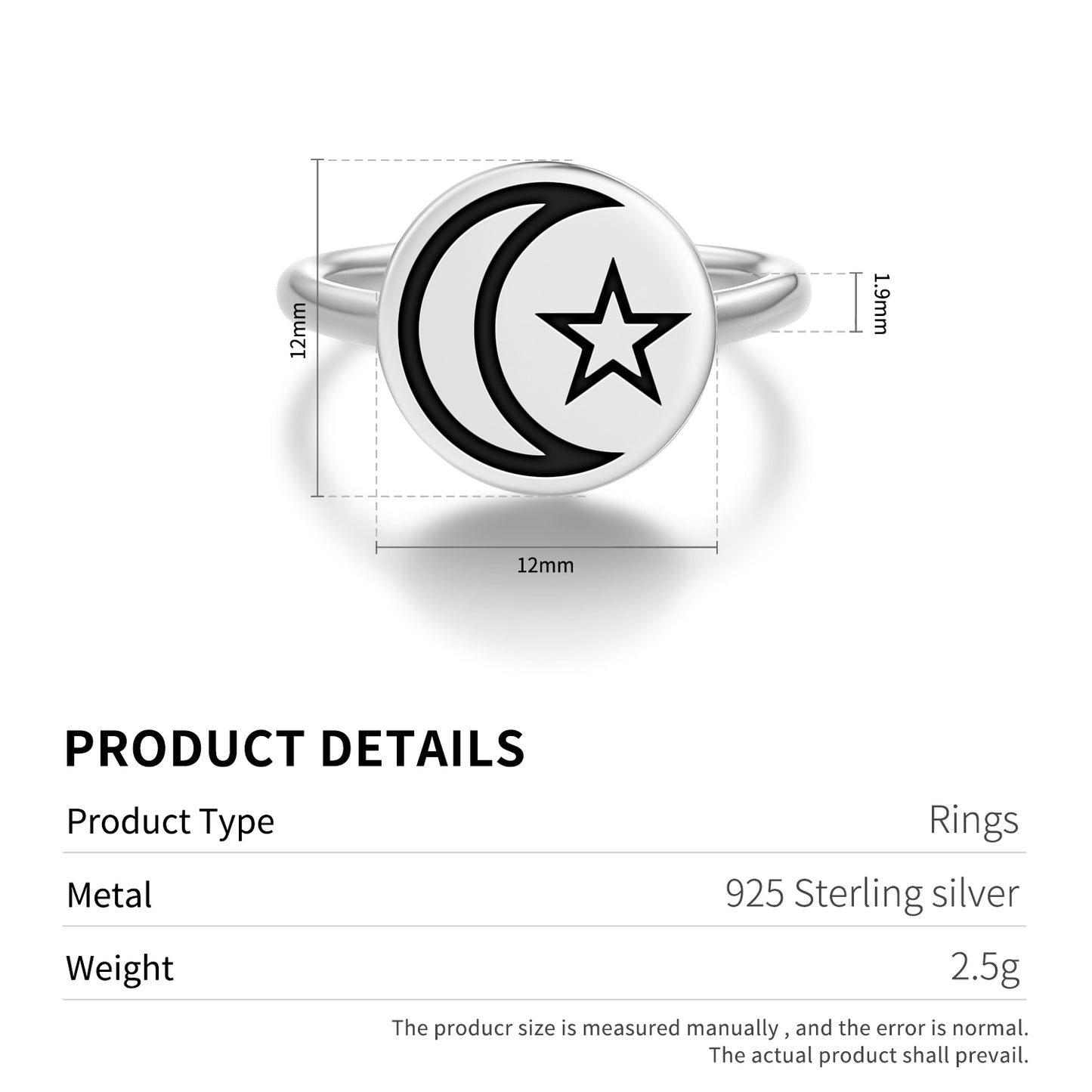 Star and crescent Islam Symbols Adjustable Open Ring