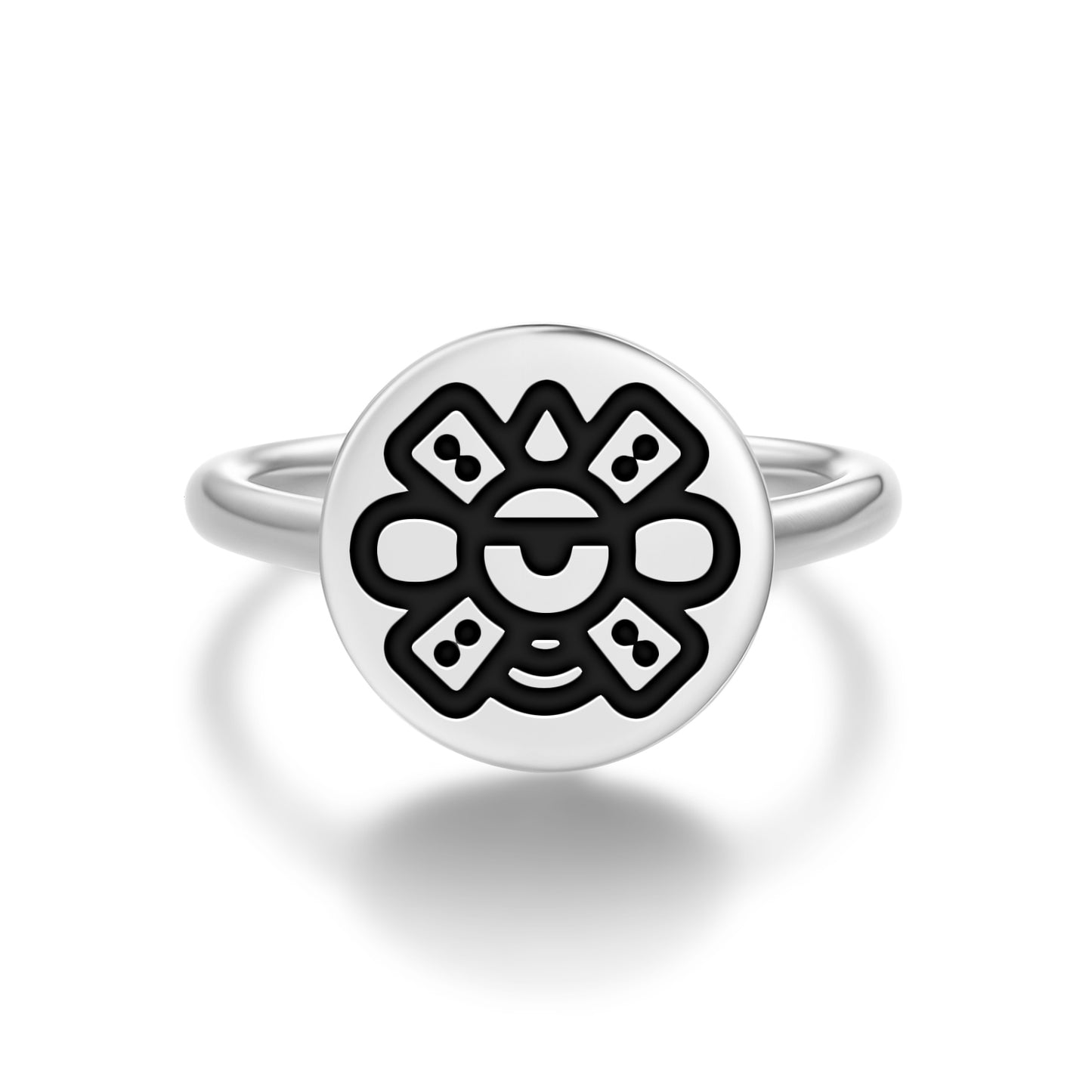 Ollin Aztec Symbols Adjustable Open Ring