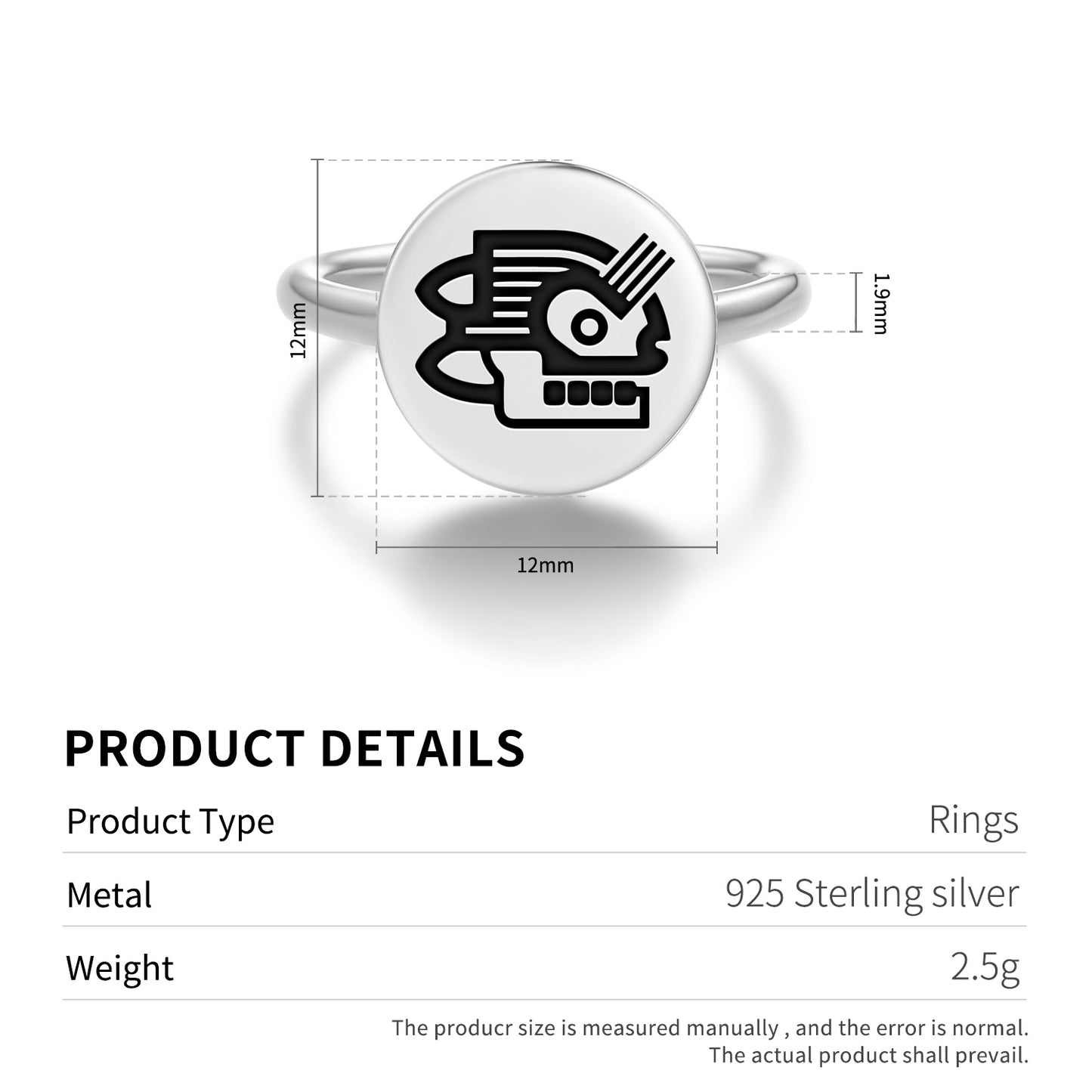 Malinalli Aztec Symbols Adjustable Open Ring