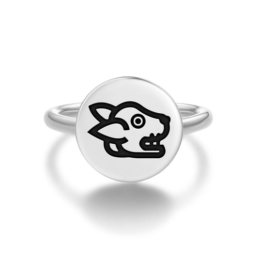 Tochtli Aztec Symbols Adjustable Open Ring