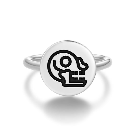 Miquiztli Aztec Symbols Adjustable Open Ring