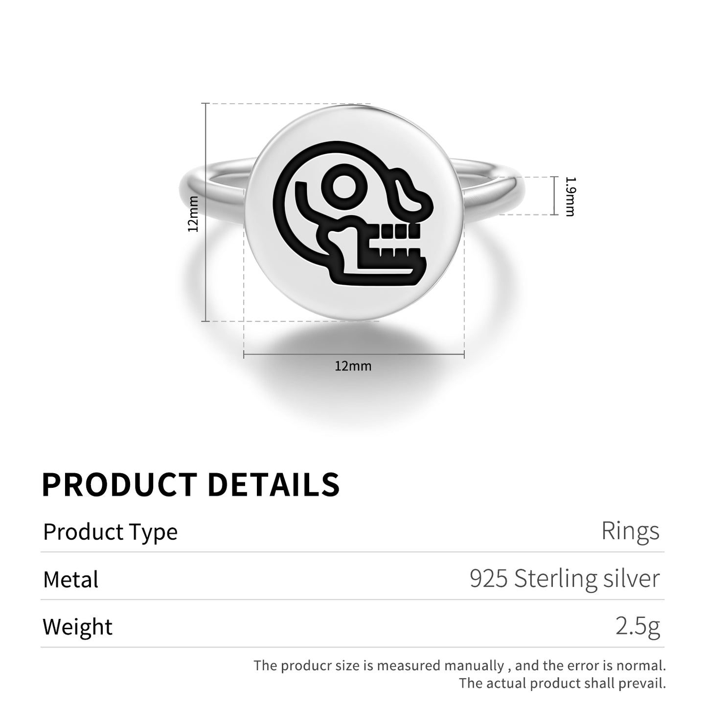 Miquiztli Aztec Symbols Adjustable Open Ring